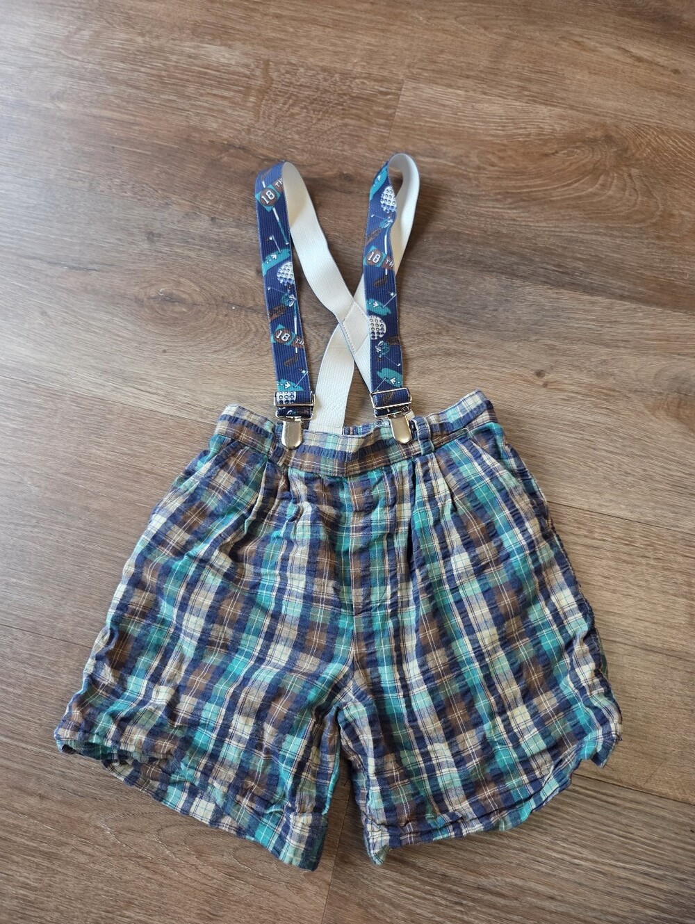 Vintage Plaid Shorts with Suspenders, Golf Themed, Toddler boy size 3T. So cute!